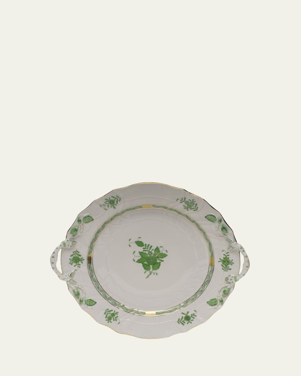 Chinese Bouquet Green Chop Plate with Handles